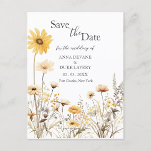 Postal Boda de flores silvestres salva la fecha