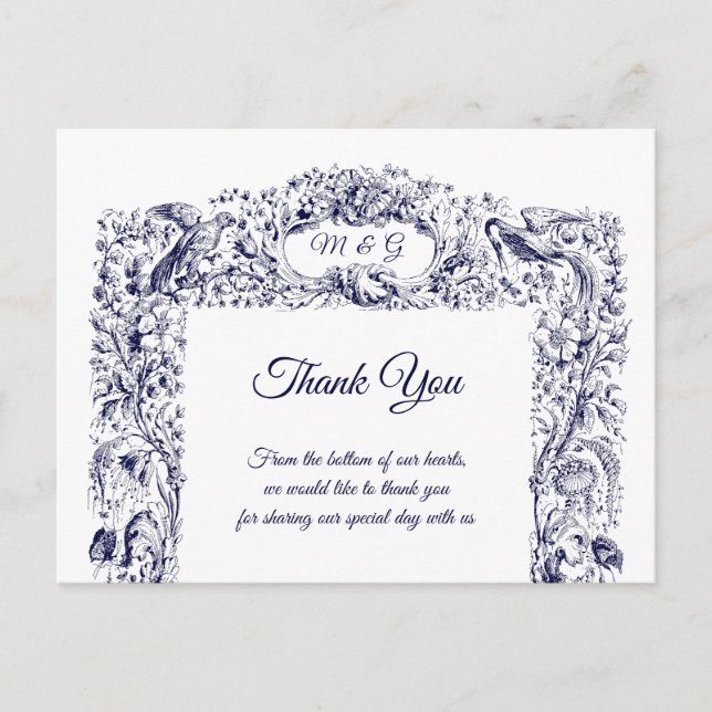 Postal Boda de Flores Silvestres y Pájaros y Mariposas (Anverso)