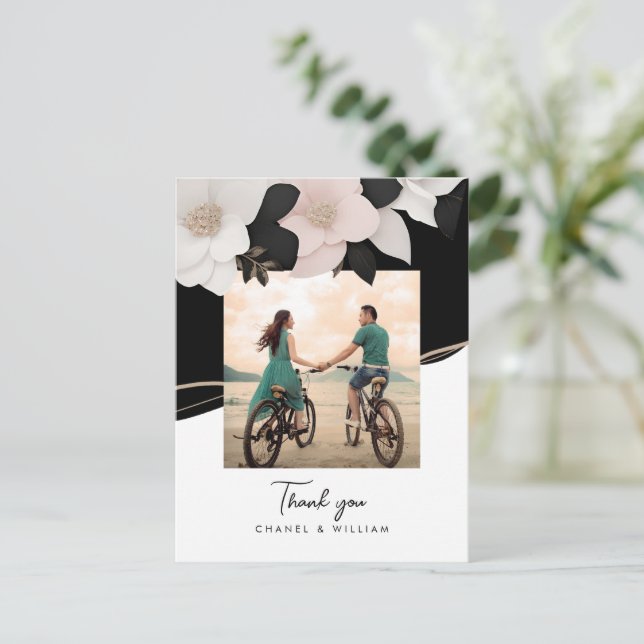 Postal Boda de follaje acuático, gracias (Anverso de pie)