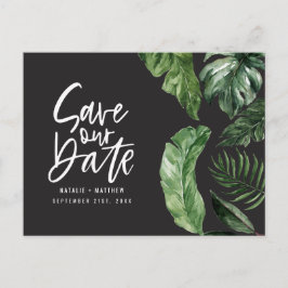 Postal Boda de follaje tropical y letras a mano