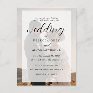 Postal Boda de Foto con Borde de Oro Blanco y Negro Elega