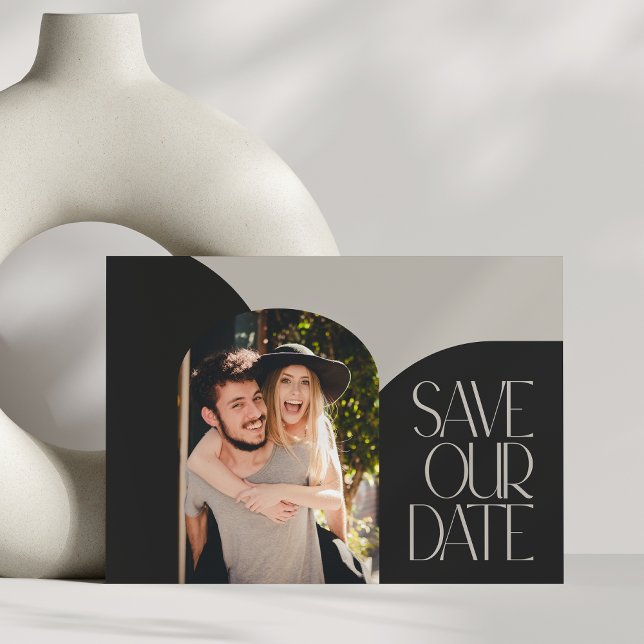Postal Boda de foto de archivo moderno chic negro beige (Subido por el creador)