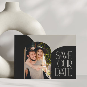 Postal Boda de foto de arco moderno chic negro beige