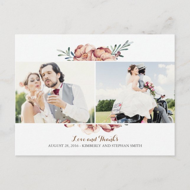 Postal boda de foto de marfil floral otoño gracias (Anverso)