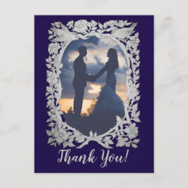 Postal Boda de foto de pájaro gris azul de la Marina Flor