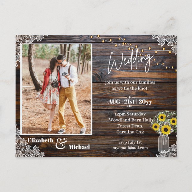 Postal Boda de FOTO Rústica del presupuesto Guardar posta (Anverso)