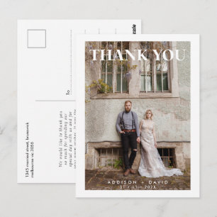 Postal Boda de foto única White Gracias Postcard