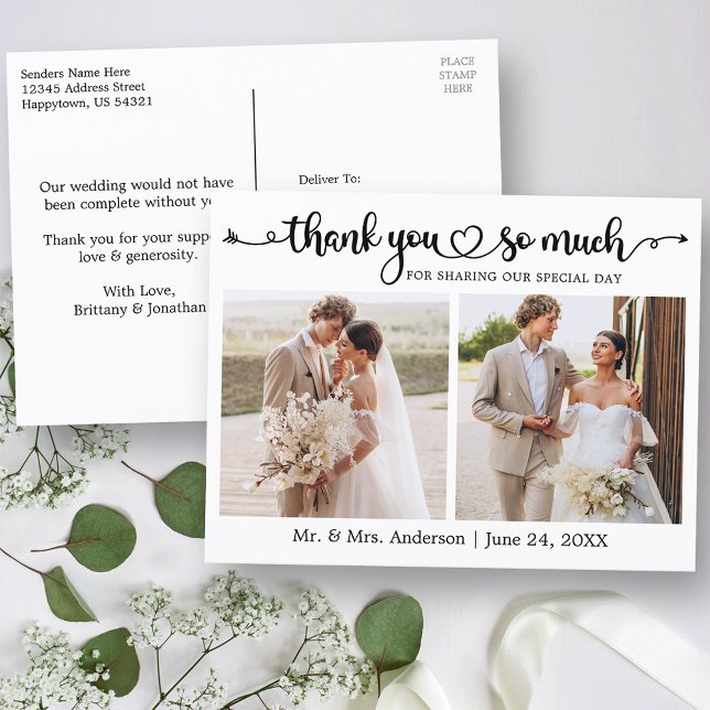 Postal Boda de fotografía Calligraphy Script Heart 2 Grac (Customize to change your personalized text size or text style.)
