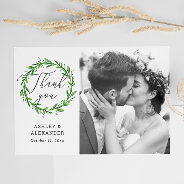 Postal Boda de fotografía de escritura botánica verde gra (Subido por el creador)