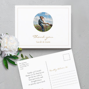 Postal Boda de fotografía de pareja de Círculo Blanco Gra