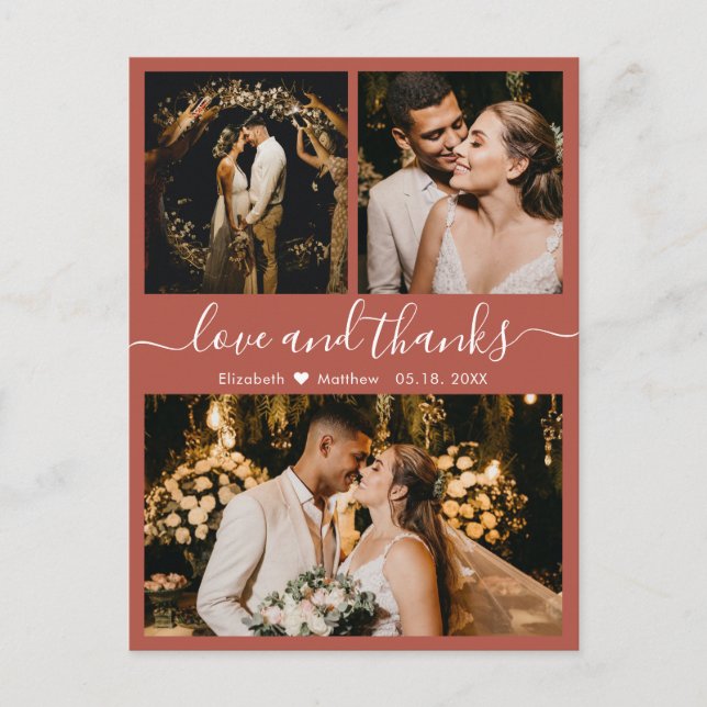 Postal Boda de fotografía moderna en Terracota Gracias Po (Anverso)