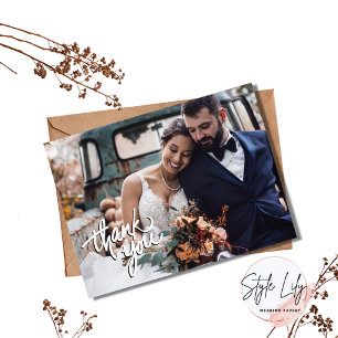 Postal Boda de fotografía moderno de presupuesto Gracias