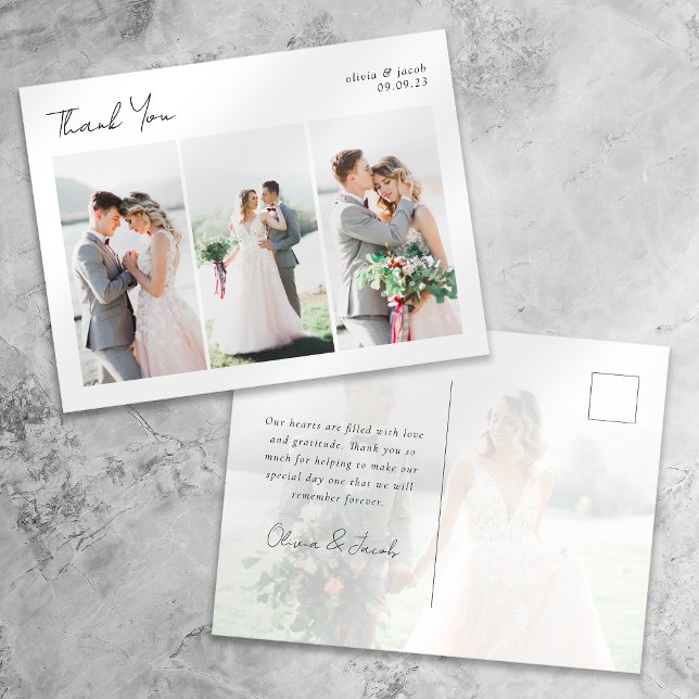 Postal Boda de fotografía múltiple caligrafía Gracias (Subido por el creador)