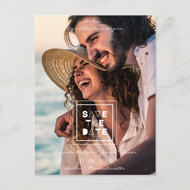 Postal Boda de fotografía romántica de moda minimalista (Anverso)