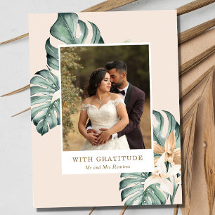 Postal Boda de fotografía tropical floral gracias