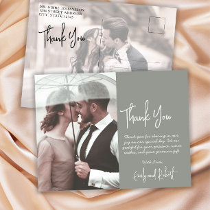 Postal Boda de fotografía verde caligrafía presupuestaria