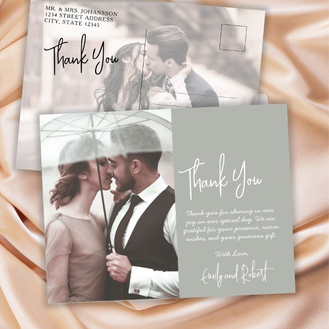 Postal Boda de fotografía verde caligrafía presupuestaria (Subido por el creador)