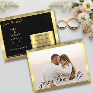 Postal Boda de fotografías en negro y oro