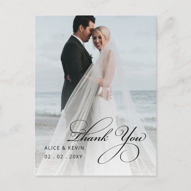 Postal Boda de fotografías manuscritas con guión simple G (Anverso)