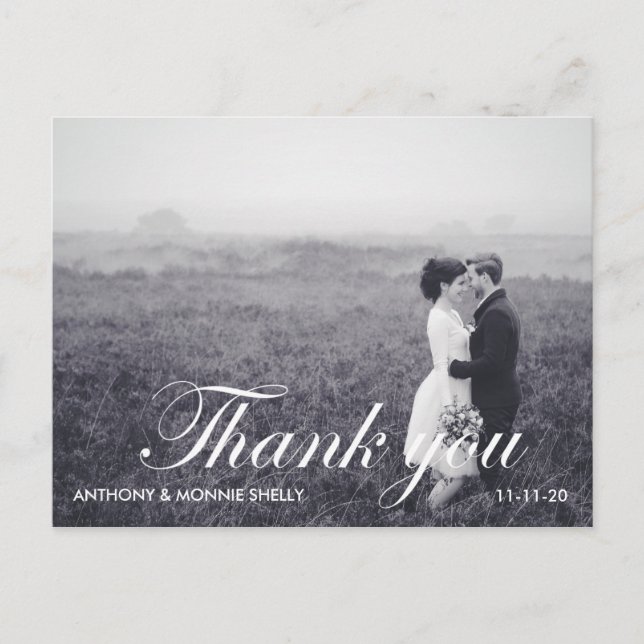 Postal Boda de fotos Black & White 2 Gracias Postcard (Anverso)