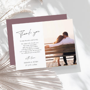Postal Boda de fotos con guión púrpura simple gracias