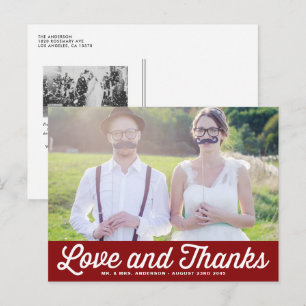 Postal Boda de fotos con guión rojo retro gracias