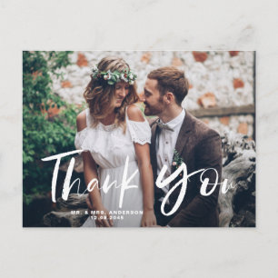 Postal Boda de fotos con letras de pincel blanco gracias