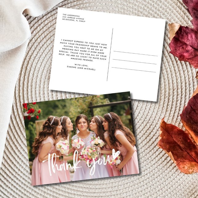 Postal Boda de fotos de Bridesmaid (Bridesmaid Thank You Photo Wedding Postcard)