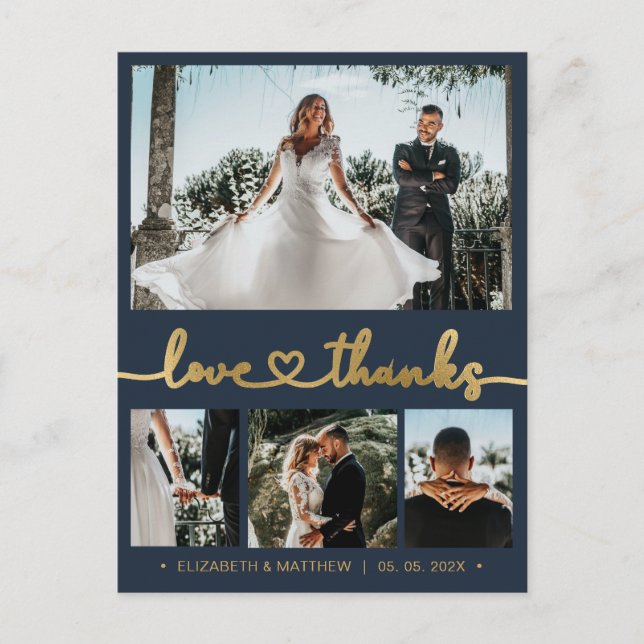 Postal Boda de fotos de Budget Gold Script 4 Gracias (Anverso)