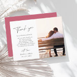 Postal Boda de fotos de escritura magenta rosa gracias<br><div class="desc">Simple Magenta Boda de fotografías en guion rosado Gracias Cartas - Elegancia moderna con tipografía personalizada. Captura la esencia de tu historia de amor con nuestras elegantes tarjetas de agradecimiento de boda con un diseño minimalista decorado con un encantador color rosa magenta polvoriento. Añade un toque personal a tu celebración...</div>