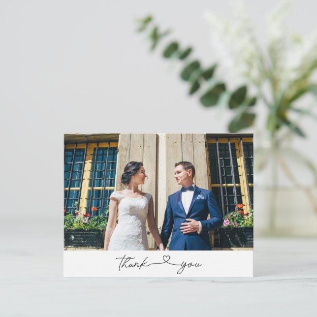 Postal Boda de fotos de escritura simple y moderna gracia (Anverso de pie)