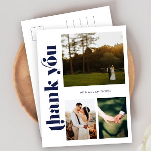 Postal Boda de fotos de Navy Retro Gracias Postcard