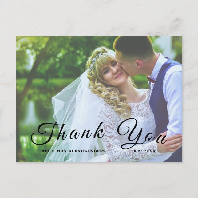 Postal Boda de fotos de Personalizado de guión simple ele (Anverso)