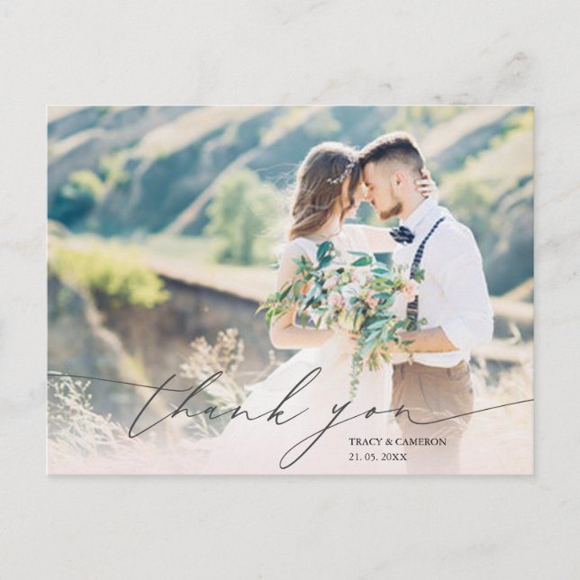 Postal Boda de fotos de Personalizado de guiones elegante (Anverso)