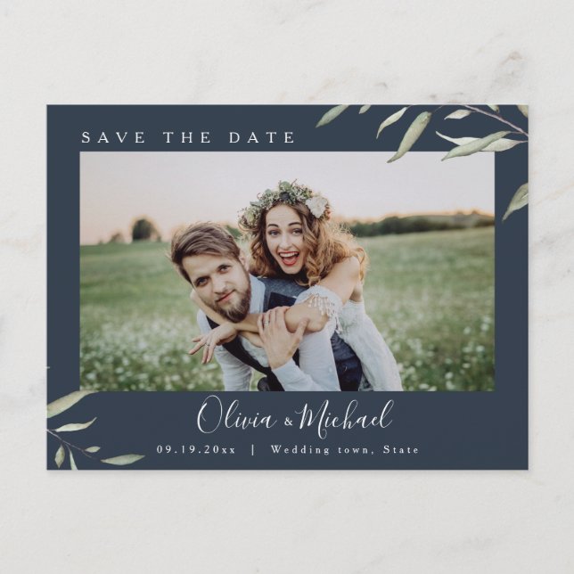 Postal Boda de fotos de vegetación mínima salva la fecha (Anverso)