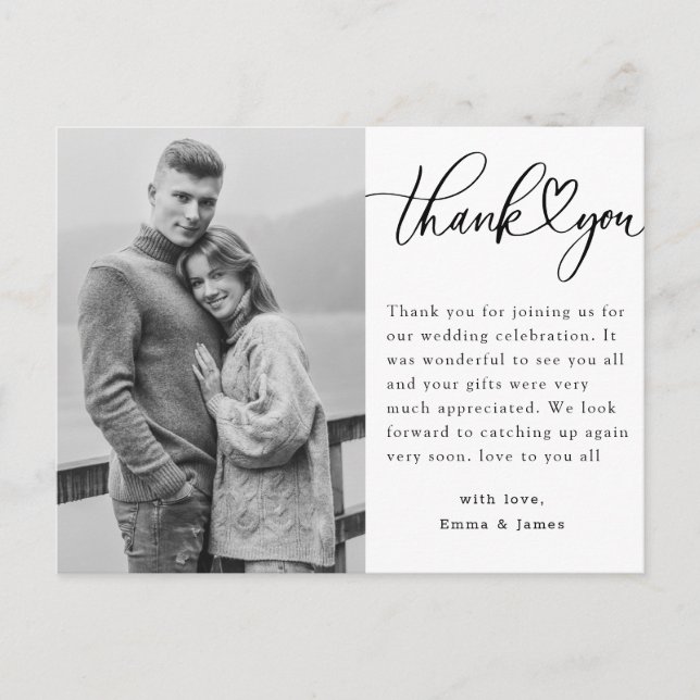 Postal Boda De Fotos Del Corazón Blanco Y Negro Gracias (Anverso)