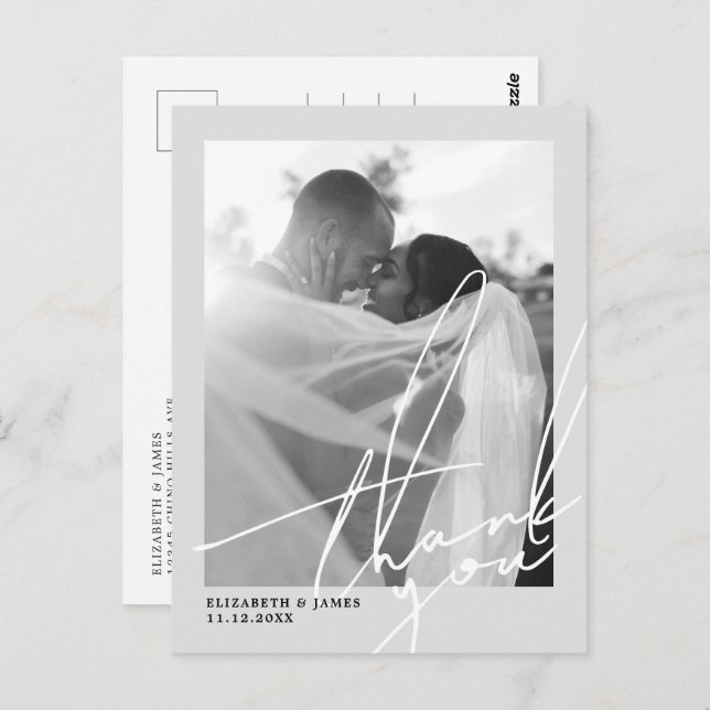 Postal Boda de fotos en blanco y negro gracias (Anverso / Reverso)