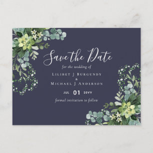 Postal BODA de fragmentos azules de invierno