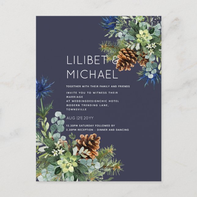 Postal BODA de fragmentos azules de invierno (Anverso)