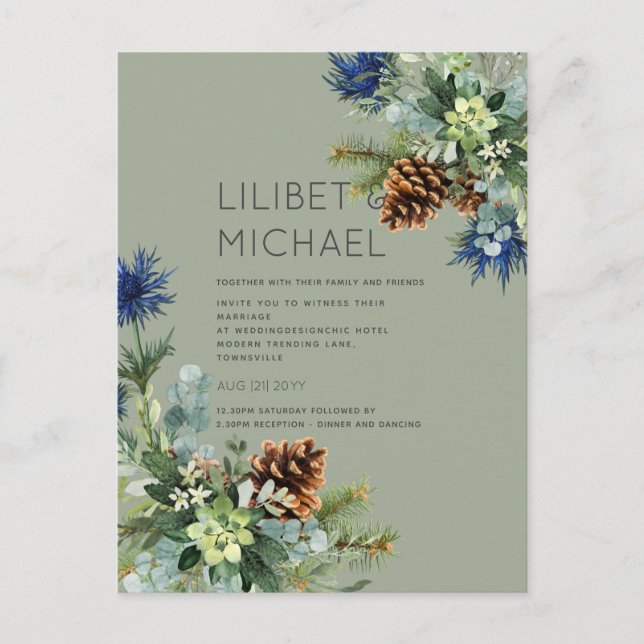 Postal BODA de fragmentos azules de invierno (Anverso)