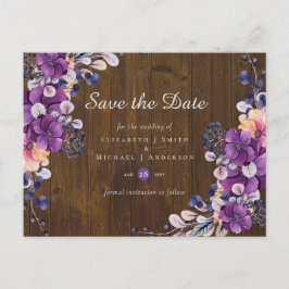 Postal Boda de Fuchsia Floral Woodland
