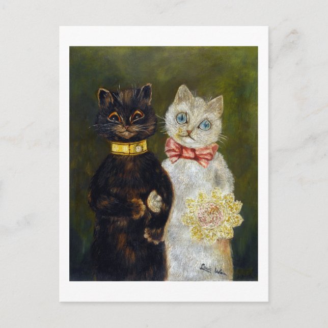 Postal Boda de gatos, matrimonio, novia, Louis Wain (Anverso)