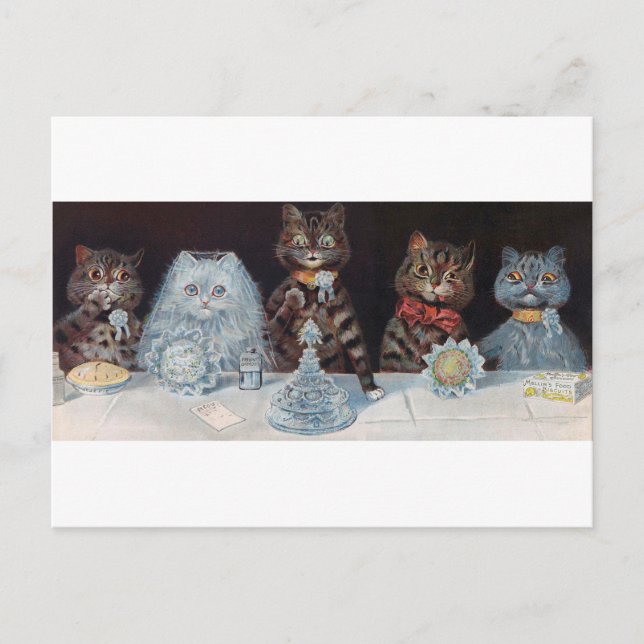 Postal Boda de gatos, matrimonio, novia, Louis Wain (Anverso)