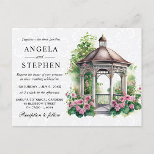 Postal Boda de Gazebo de Jardín de Primavera en Acuarela