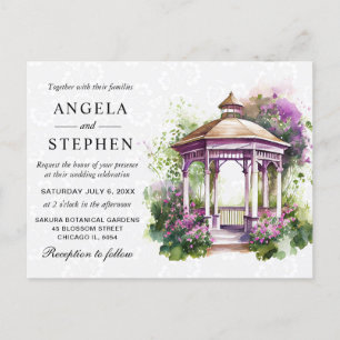 Postal Boda de Gazebo de Jardín de Primavera en Acuarela