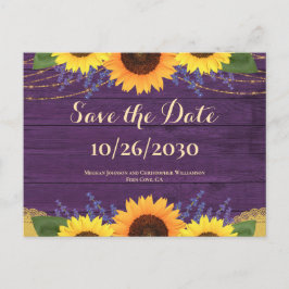 Postal Boda de girasol de púrpura rusa salva la fecha