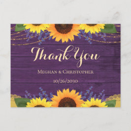 Postal Boda de girasol de púrpura rustica