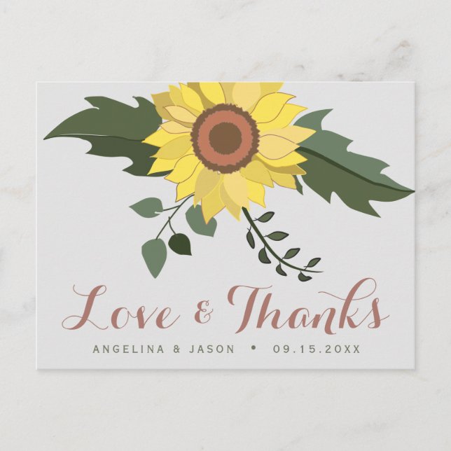 Postal Boda de girasoles agradecimiento (Anverso)