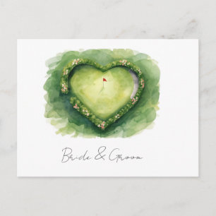 Postal Boda de golf campo de golf en forma de corazón
