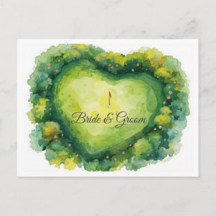 Postal Boda de golf campo de golf en forma de corazón